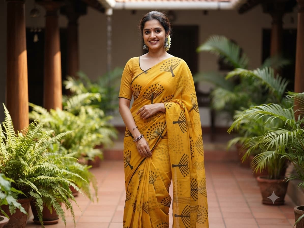 MULL MULL COTTON SAREE YELLOW
