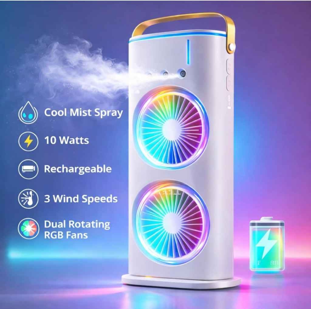 Double Mist Fan Rechargeable Mini Air Cooler with Ice Tank